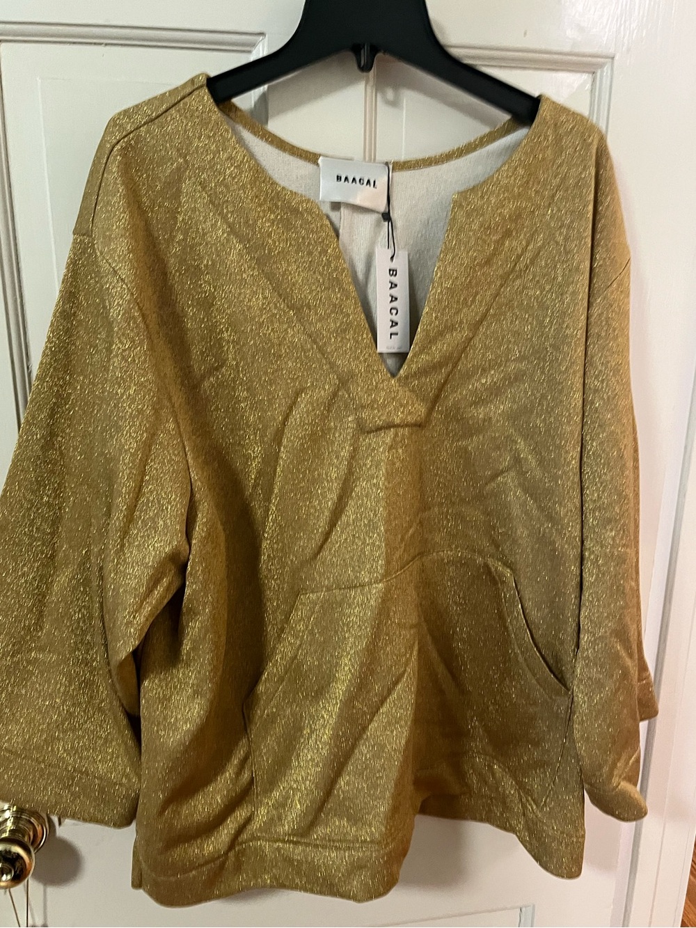NWT Baacal Shimmery Gold V-Neck Jallaba Style Pullover Hoodie